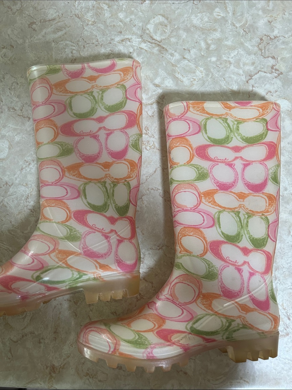 Coach Pink Multi Logo-Print Rain Boots